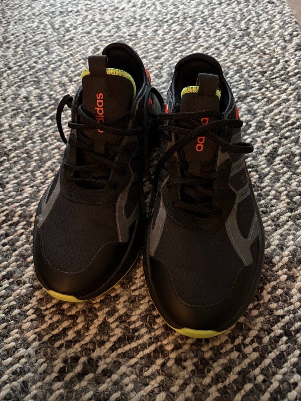 adidas Ortholite Men’s Black Sneakers with Neon Yellow and Orange Accents